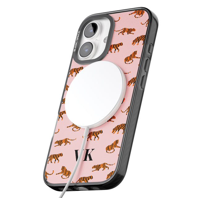 iPhone 16 Pro Max Personalised Safari Tiger Pattern on Pink Black Impact Phone Case