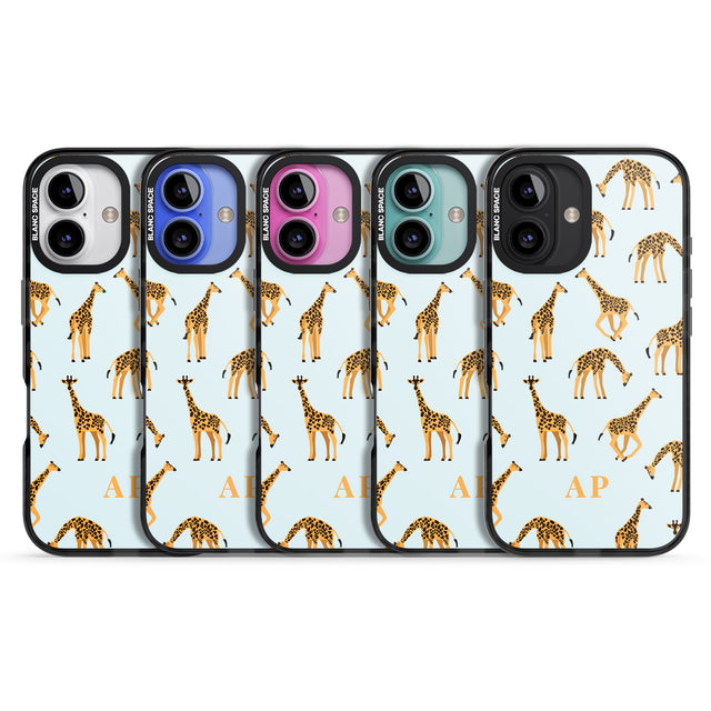 iPhone 16 Pro Max Personalised Safari Giraffe Pattern on Blue Black Impact Phone Case