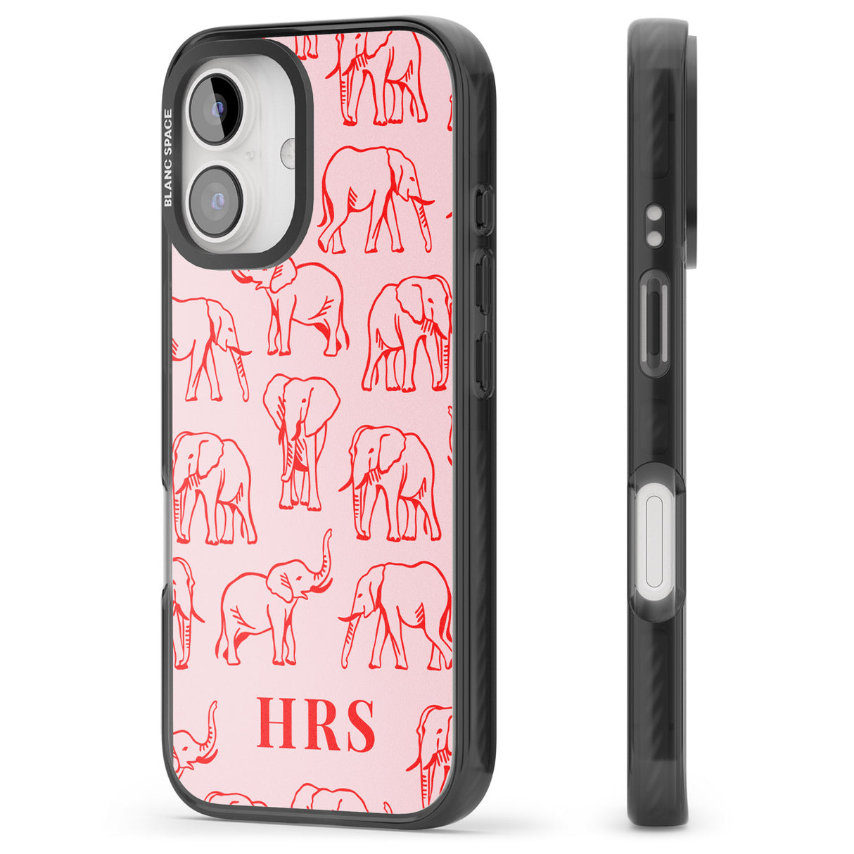 iPhone 16 Pro Max Personalised Red Elephant Outlines on Pink Black Impact Phone Case