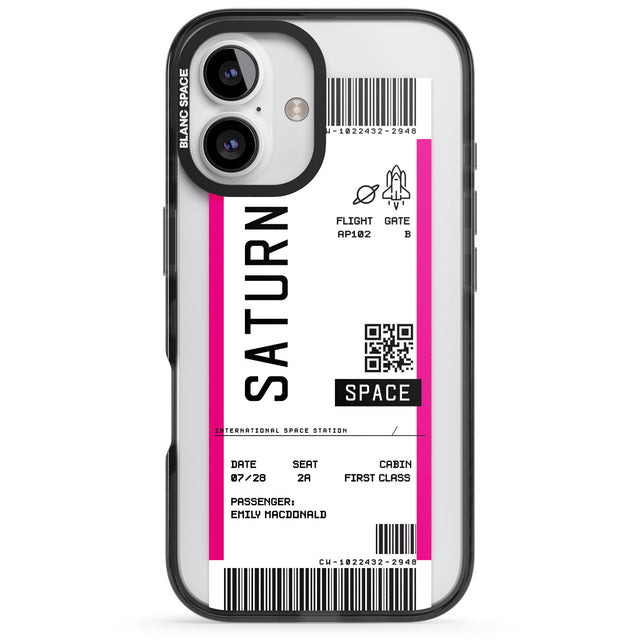 iPhone 16 Pro Max Personalised Saturn Space Travel Ticket Black Impact Phone Case