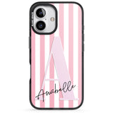 iPhone 16 Pro Max Personalised Pink Stripes & Large Monogram Black Impact Phone Case