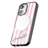 iPhone 16 Pro Max Personalised Pink Stripes & Large Monogram Black Impact Phone Case