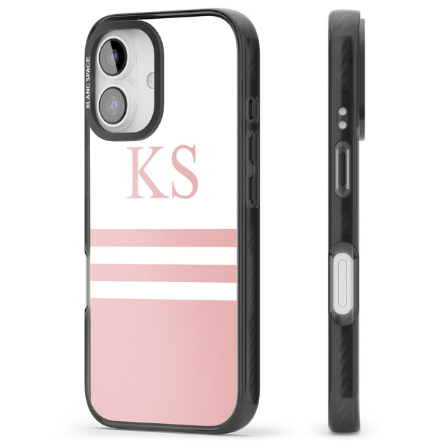 iPhone 16 Pro Max Personalised Minimal Pink Stripes & Initials Black Impact Phone Case