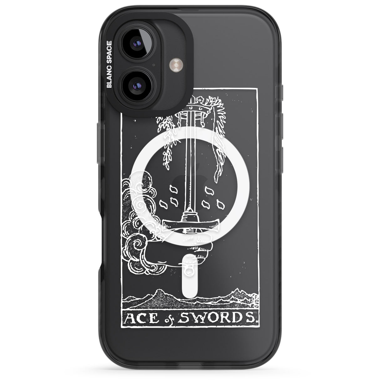 iPhone 16 Pro Max Personalised Ace of Swords Tarot Card - White Transparent Black Impact Phone Case