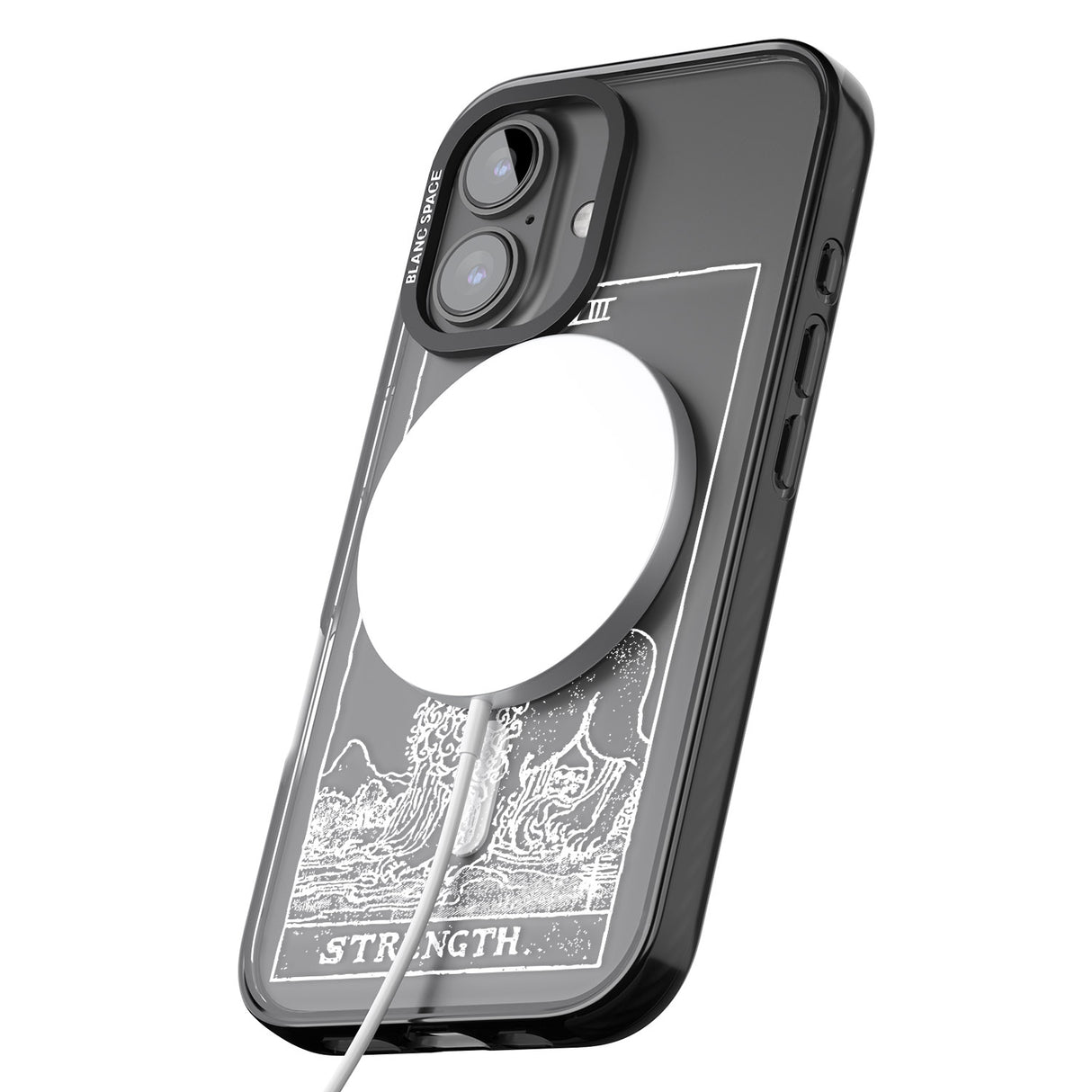 iPhone 16 Pro Max Personalised Strength Tarot Card - White Transparent Black Impact Phone Case