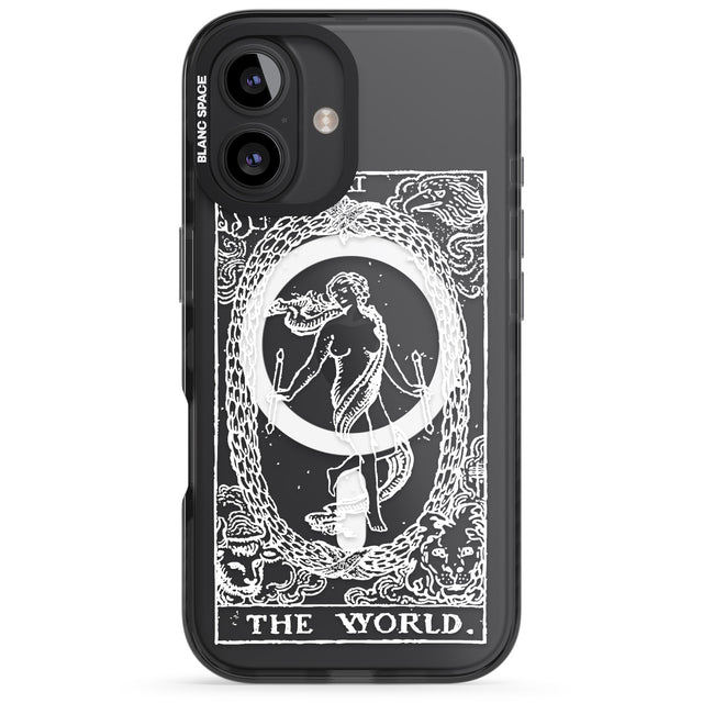 iPhone 16 Pro Max Personalised The World Tarot Card - White Transparent Black Impact Phone Case