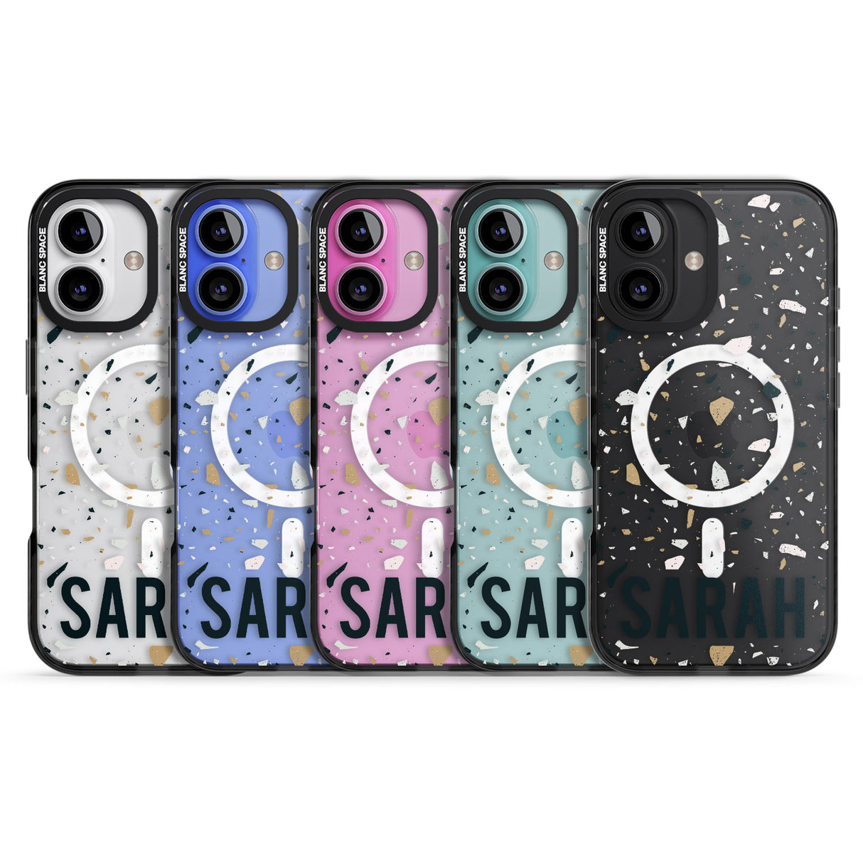 iPhone 16 Pro Max Personalised Terrazzo - Blue, Pink, Brown Black Impact Phone Case