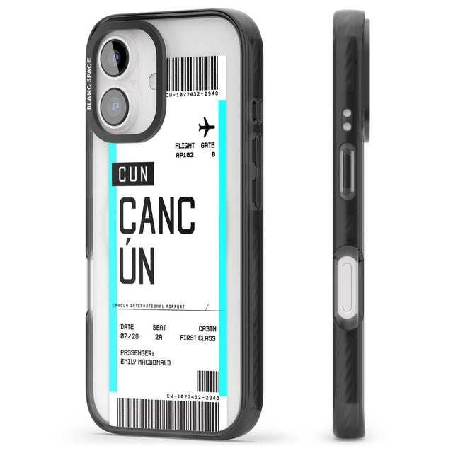 iPhone 16 Pro Max Personalised Cancún Boarding Pass Black Impact Phone Case