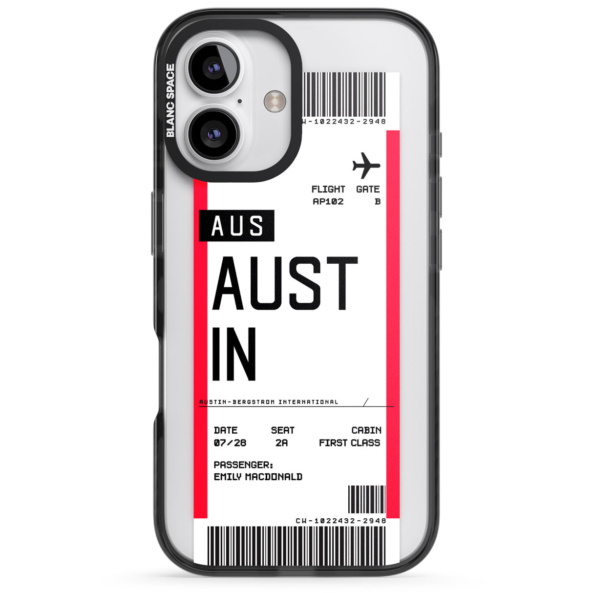 iPhone 16 Pro Max Personalised Austin Boarding Pass Black Impact Phone Case