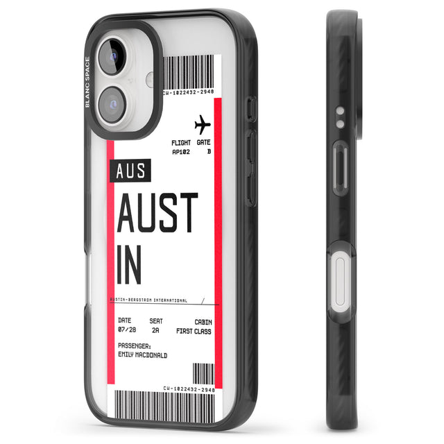 iPhone 16 Pro Max Personalised Austin Boarding Pass Black Impact Phone Case