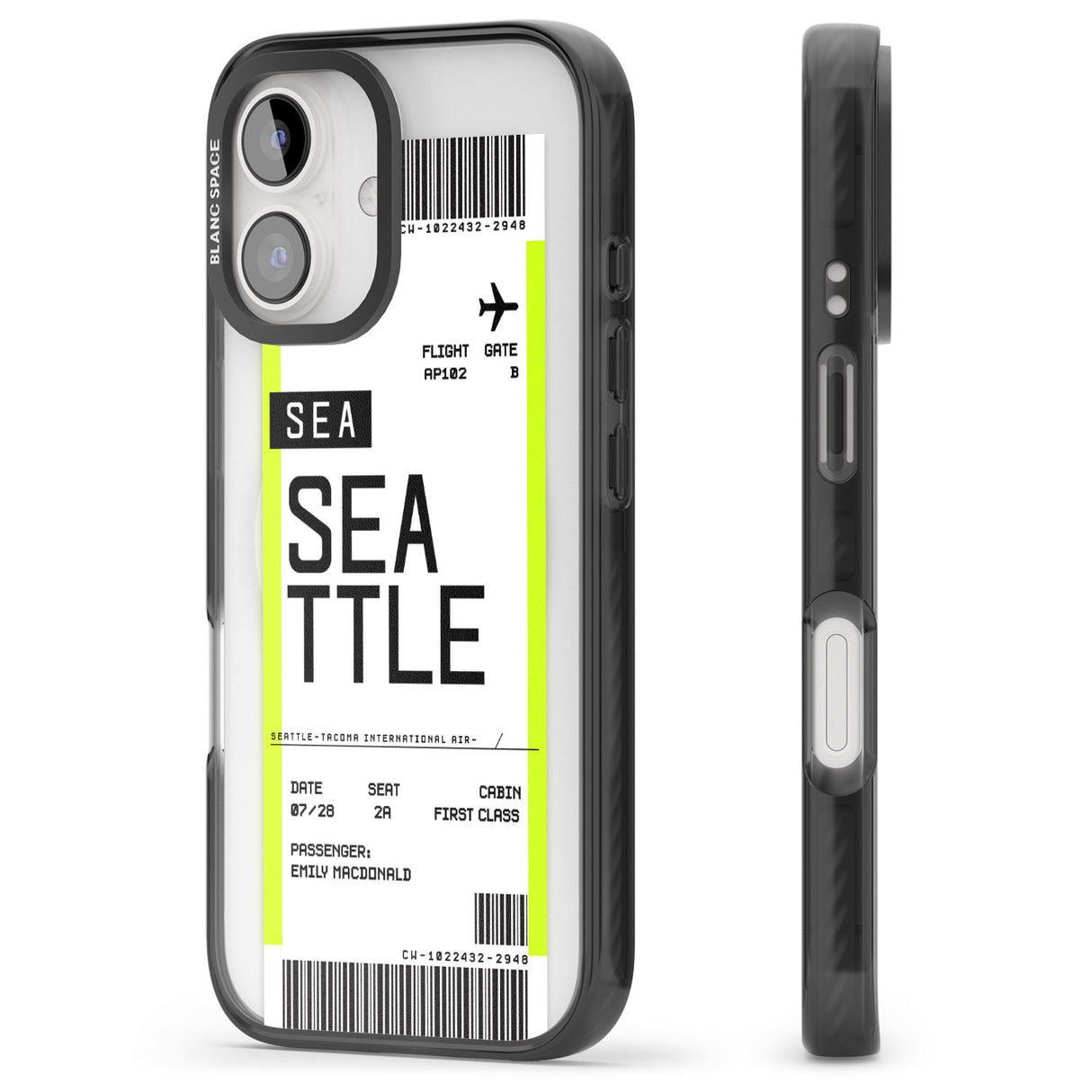 iPhone 16 Pro Max Personalised Seattle Boarding Pass Black Impact Phone Case