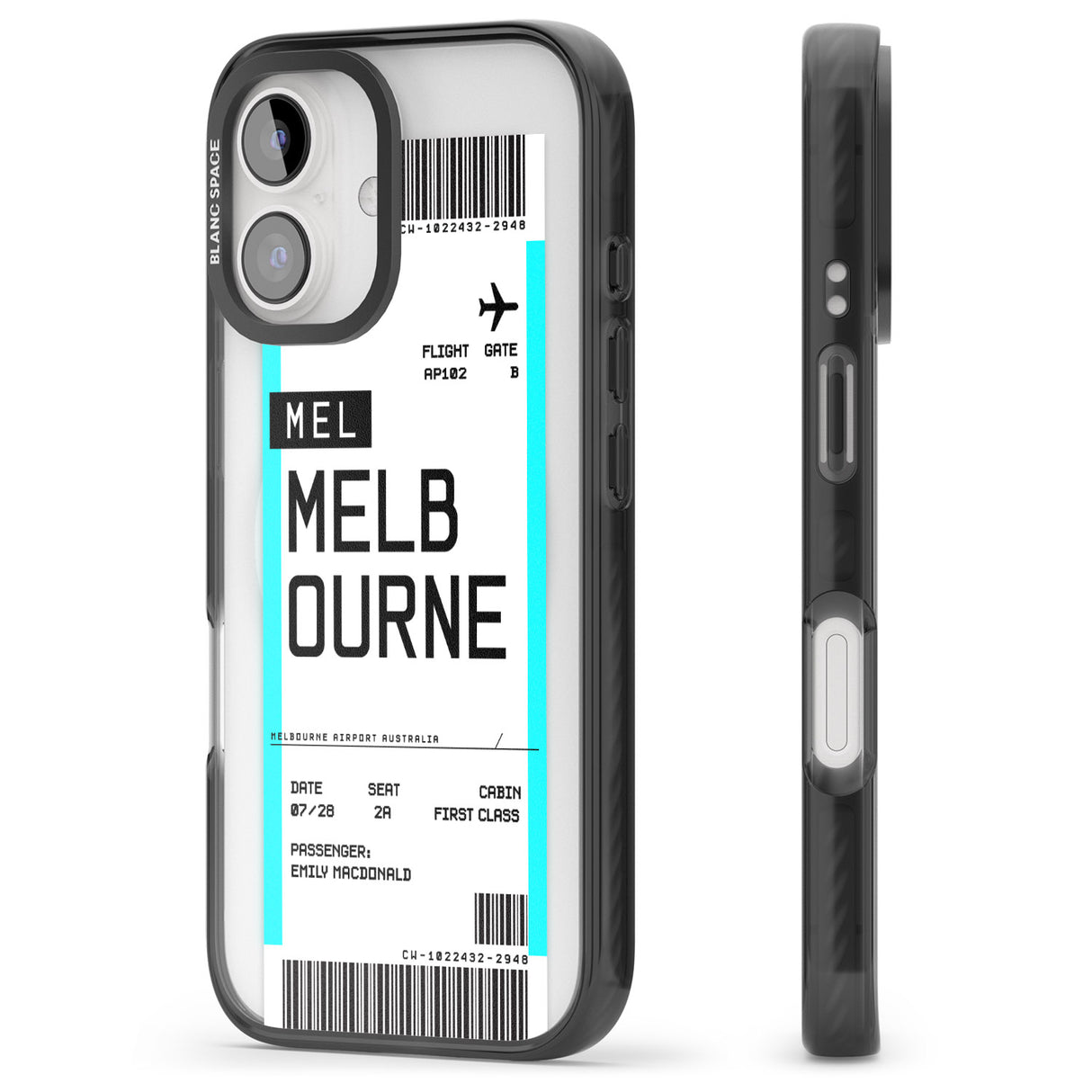 iPhone 16 Pro Max Personalised Melbourne Boarding Pass Black Impact Phone Case