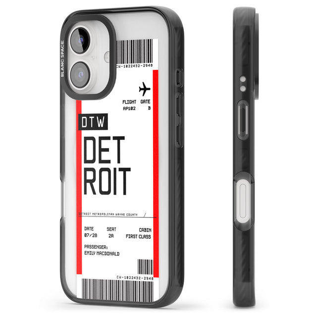 iPhone 16 Pro Max Personalised Detroit Boarding Pass Black Impact Phone Case