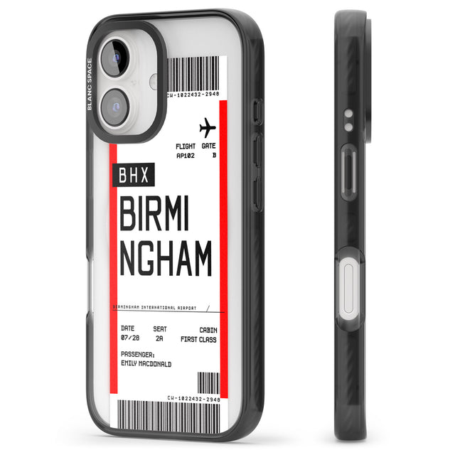 iPhone 16 Pro Max Personalised Birmingham Boarding Pass Black Impact Phone Case