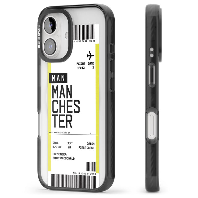 iPhone 16 Pro Max Personalised Manchester Boarding Pass Black Impact Phone Case