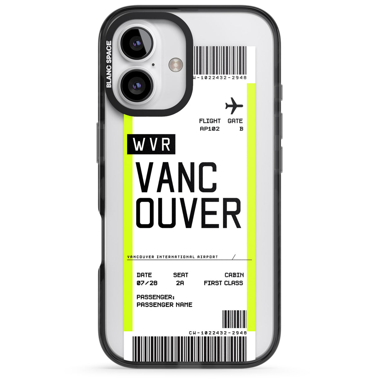 iPhone 16 Pro Max Personalised Vancouver Boarding Pass Black Impact Phone Case