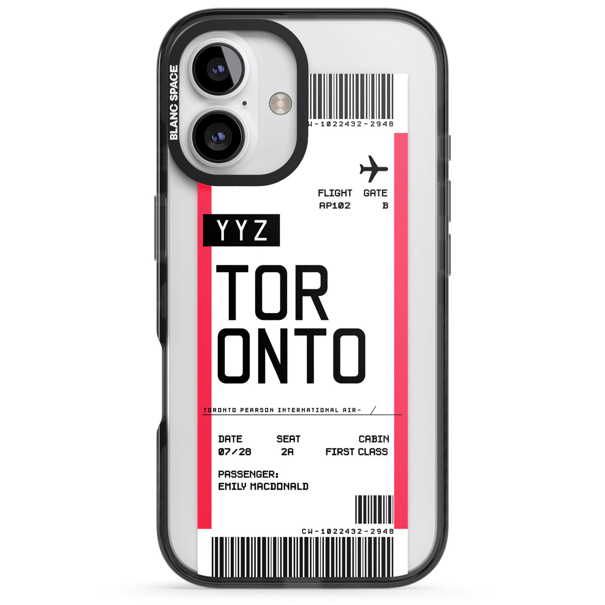 iPhone 16 Pro Max Personalised Toronto Boarding Pass Black Impact Phone Case