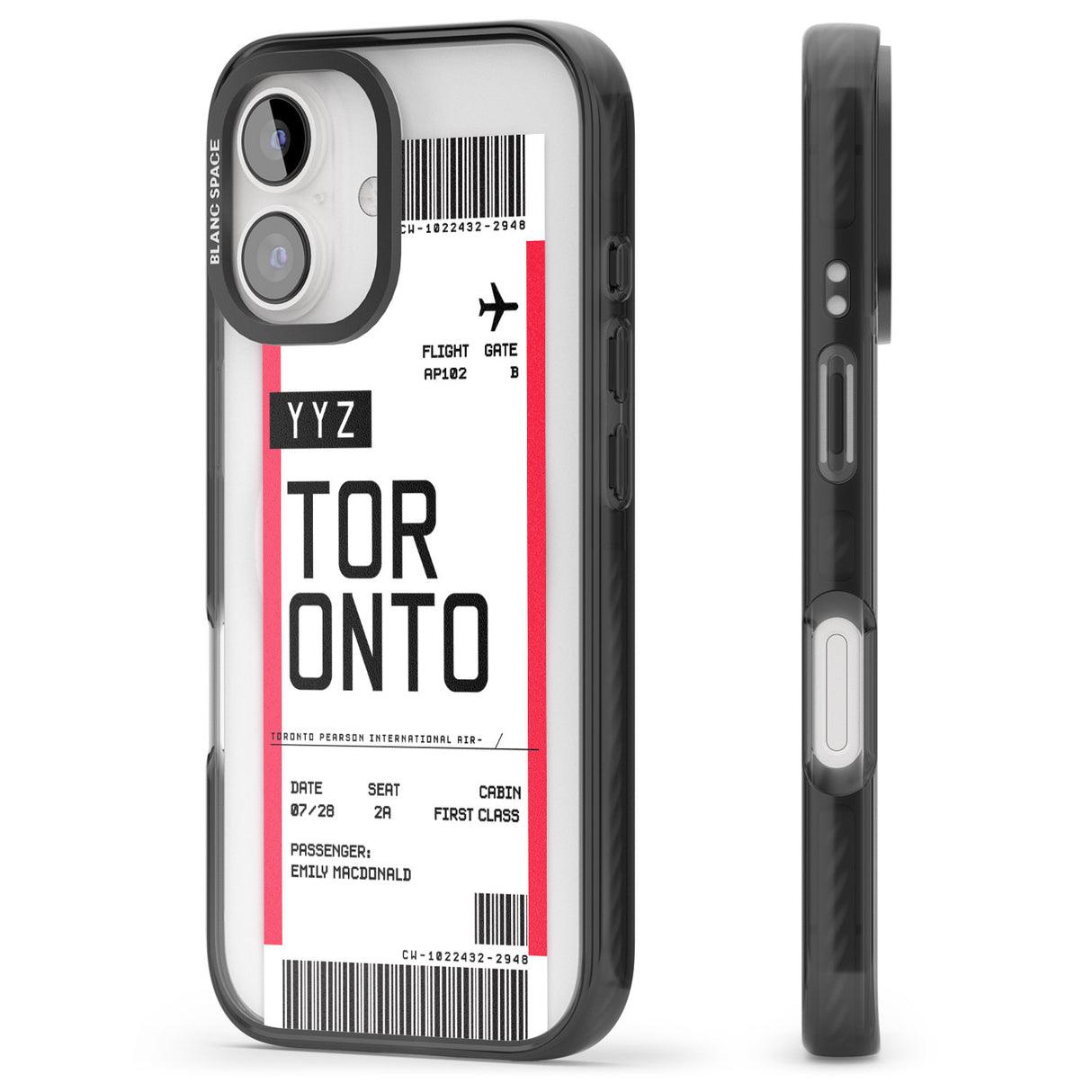 iPhone 16 Pro Max Personalised Toronto Boarding Pass Black Impact Phone Case