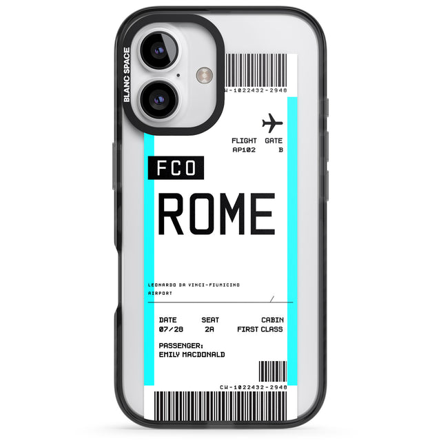 iPhone 16 Pro Max Personalised Rome Boarding Pass Black Impact Phone Case