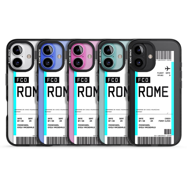 iPhone 16 Pro Max Personalised Rome Boarding Pass Black Impact Phone Case