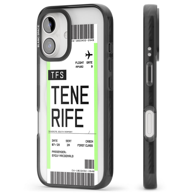 iPhone 16 Pro Max Personalised Tenerife Boarding Pass Black Impact Phone Case