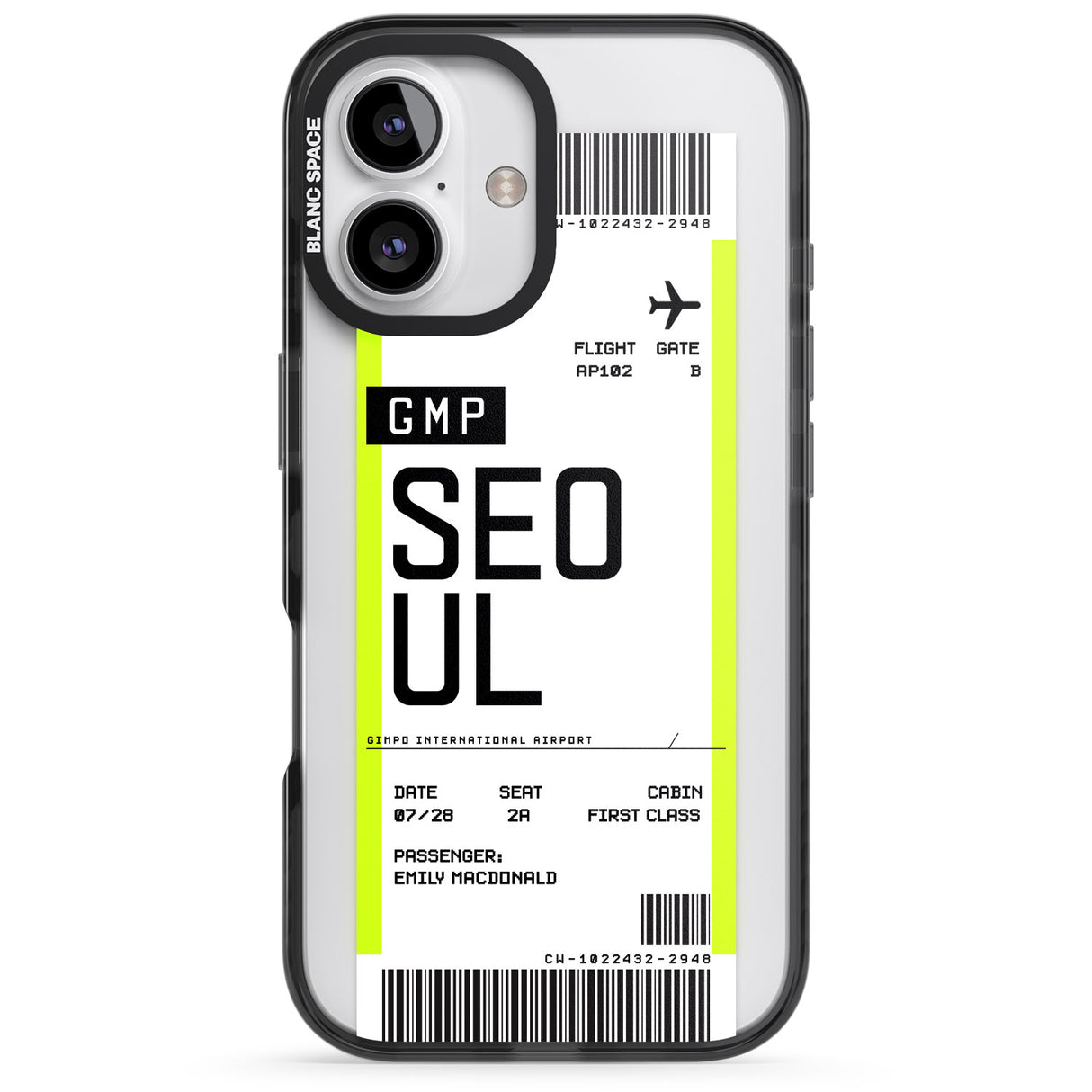 iPhone 16 Pro Max Personalised Seoul Boarding Pass Black Impact Phone Case