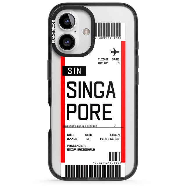 iPhone 16 Pro Max Personalised Singapore Boarding Pass Black Impact Phone Case