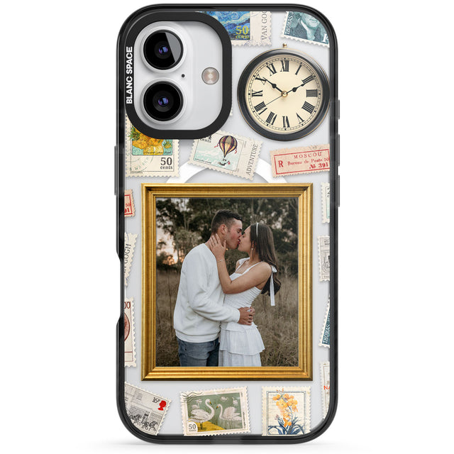 Personalised Vintage Photo Frame Collage Black Impact Magsafe Phone Case for iPhone 16, iPhone 16 Plus