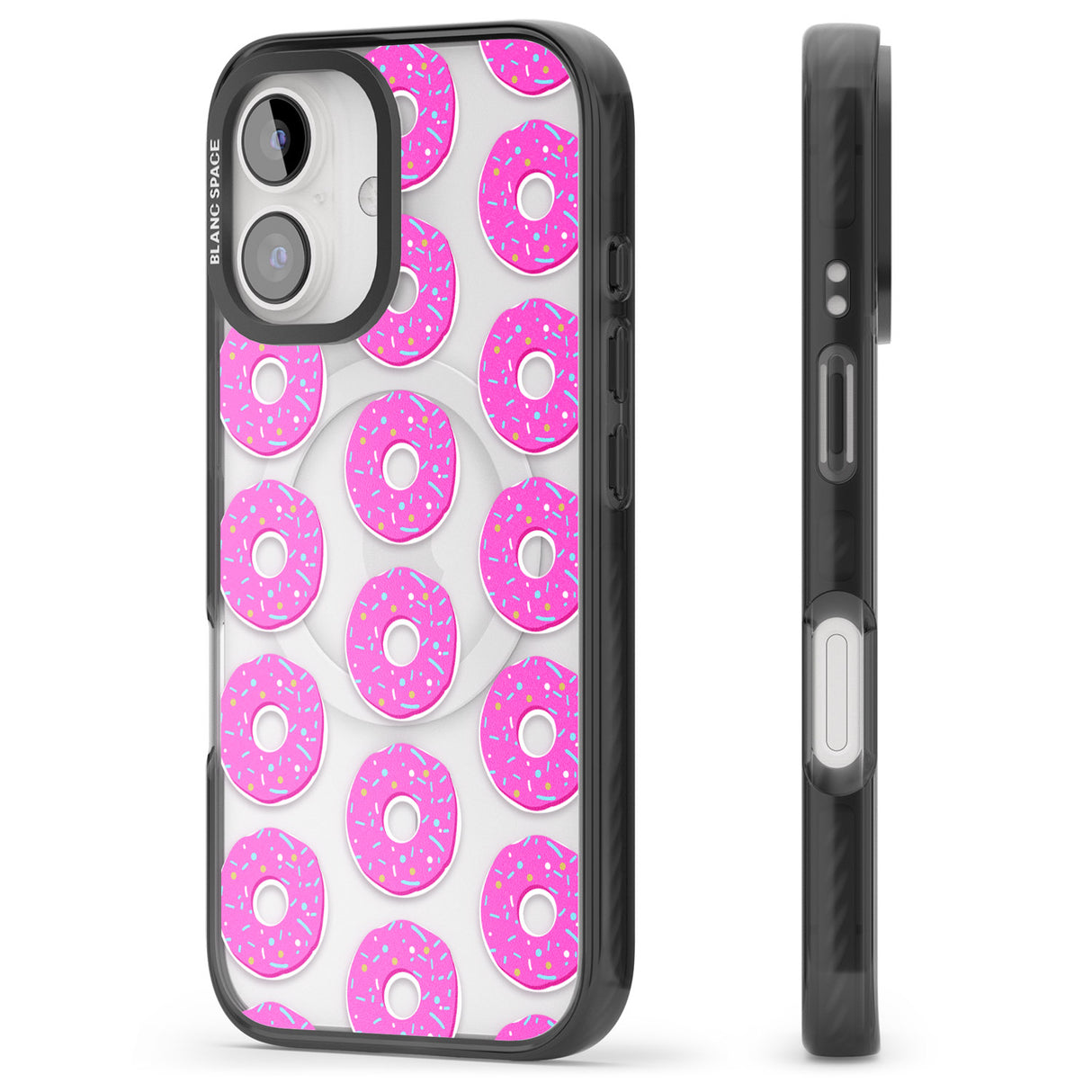 iPhone 16 Pro Max Pink Donut Pattern Black Impact Phone Case