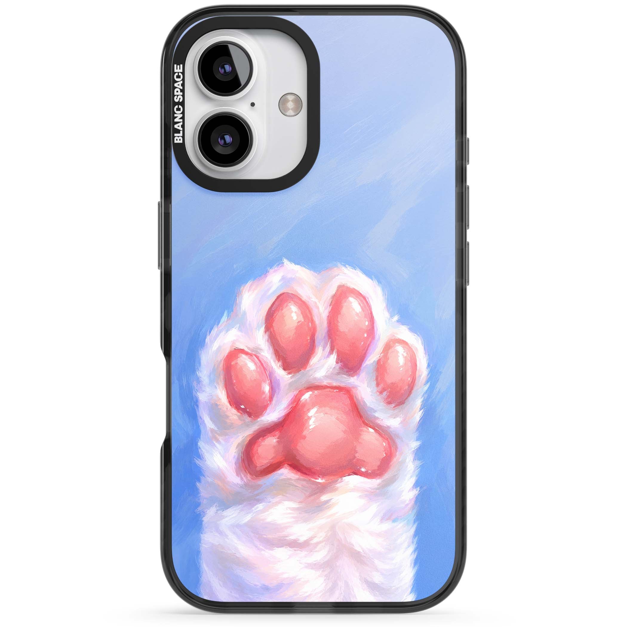 Soft White Paw cute iPhone case | Black Impact Magsafe case for iPhone 16, iPhone 16 Plus