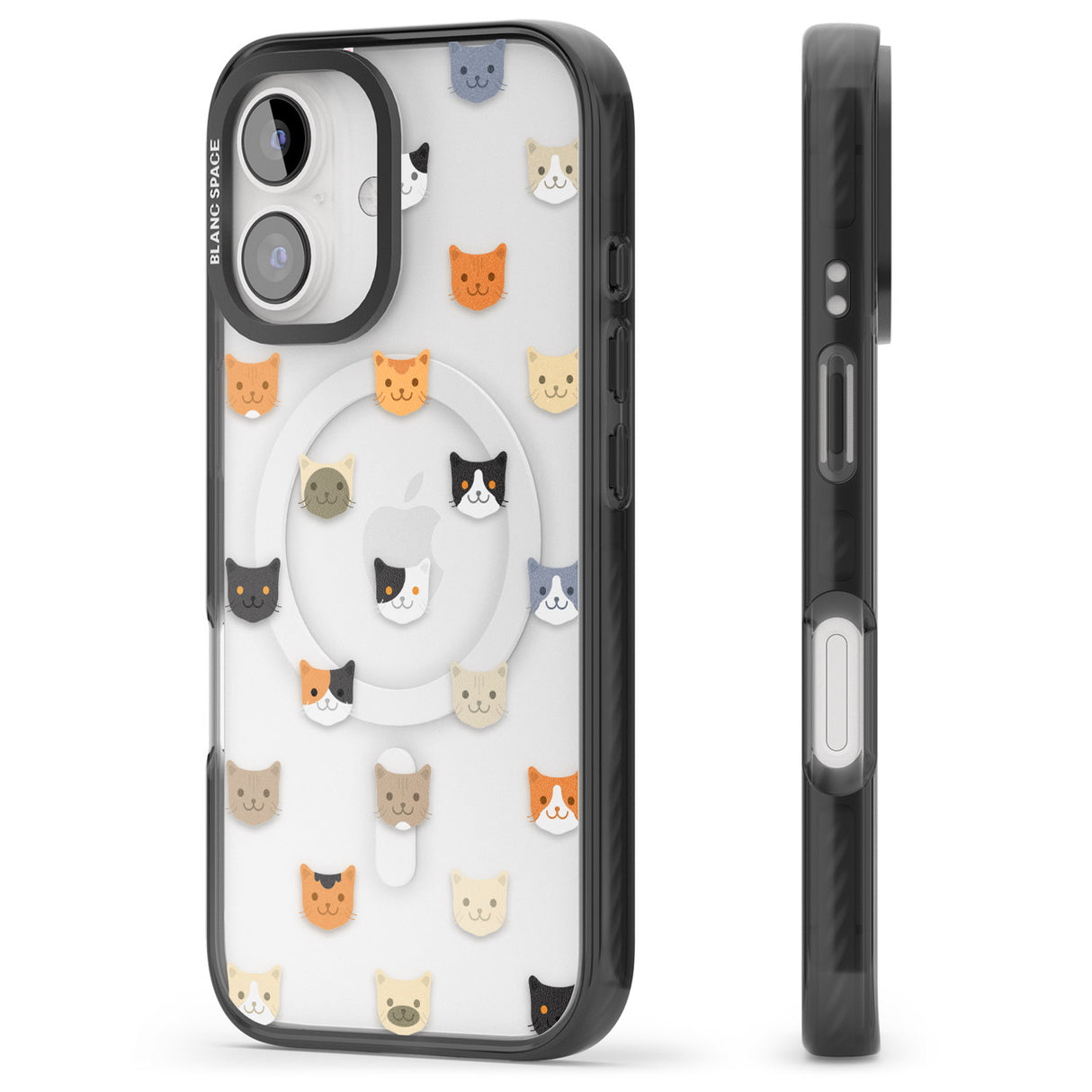 iPhone 16 Pro Max Cute Cat Face Transparent Black Impact Phone Case