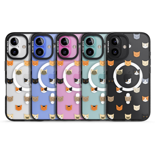 iPhone 16 Pro Max Cute Cat Face Transparent Black Impact Phone Case