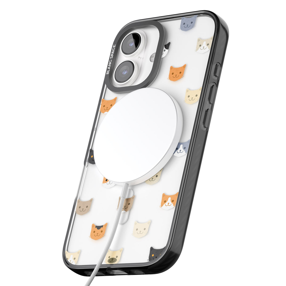 iPhone 16 Pro Max Cute Cat Face Transparent Black Impact Phone Case