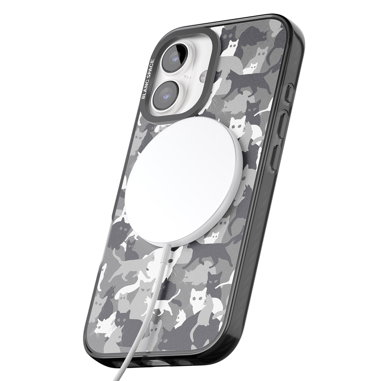 iPhone 16 Pro Max Dark Grey Cat Camouflage Pattern Black Impact Phone Case