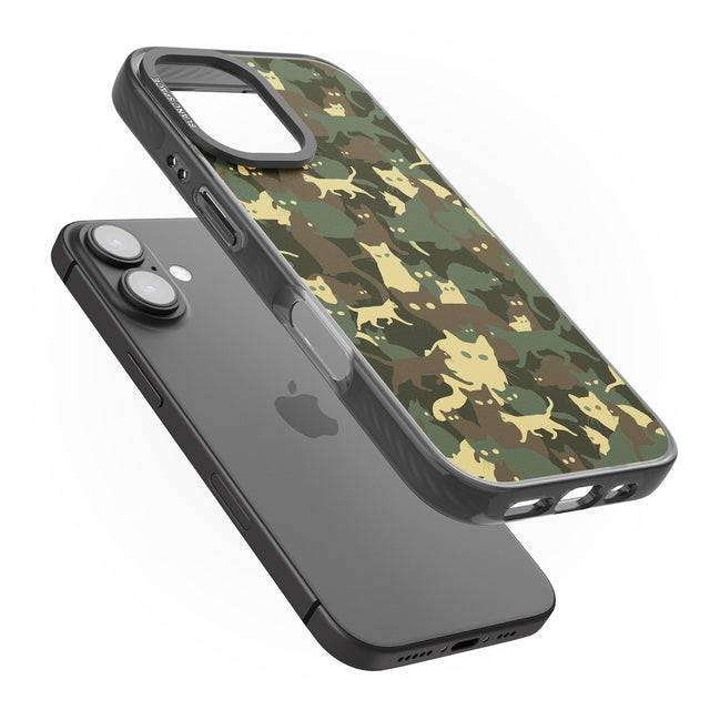 iPhone 16 Pro Max Forest Green Cat Camouflage Pattern Black Impact Phone Case