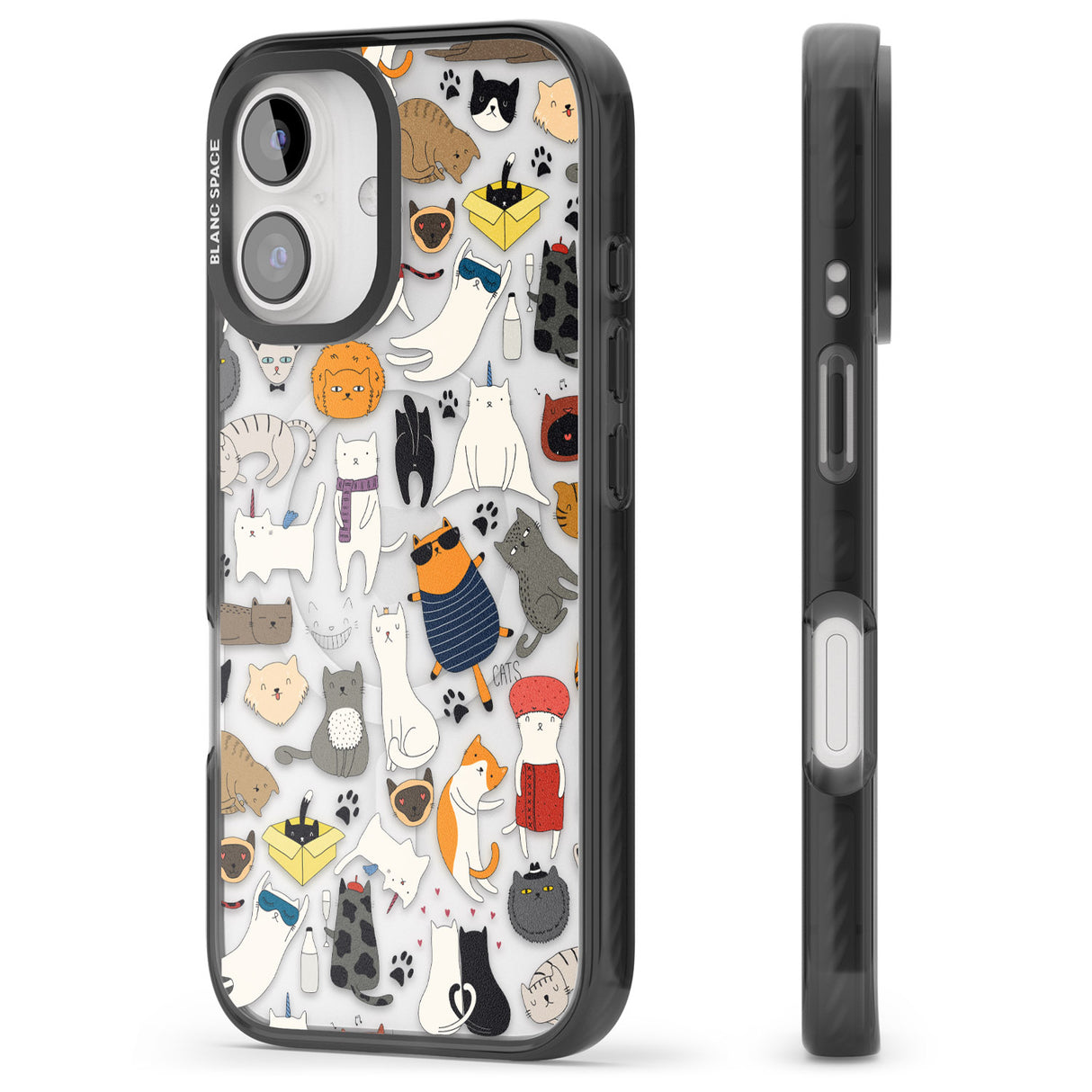 iPhone 16 Pro Max Cartoon Cat Collage Black Impact Phone Case