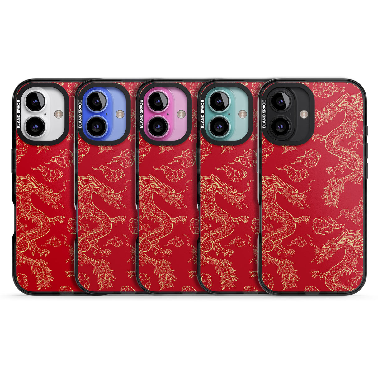 iPhone 16 Pro Max Red and Gold Dragon Pattern Black Impact Phone Case