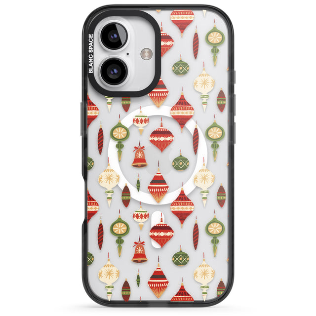 iPhone 16 Pro Max Christmas Baubles Pattern Black Impact Phone Case