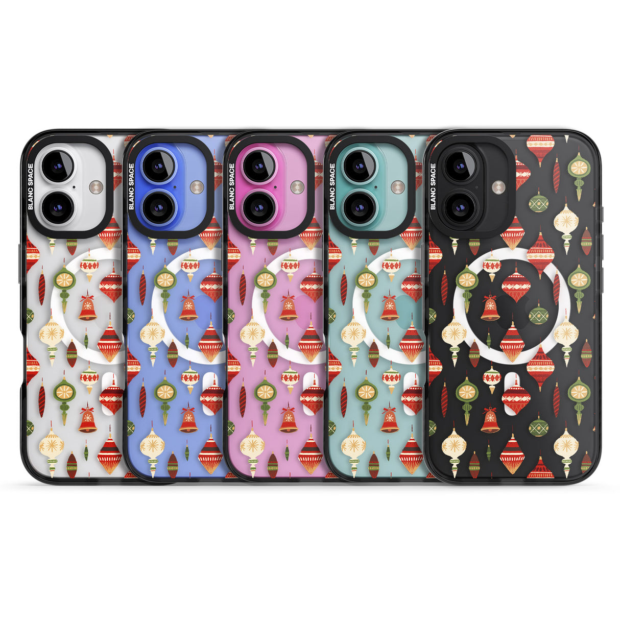 iPhone 16 Pro Max Christmas Baubles Pattern Black Impact Phone Case