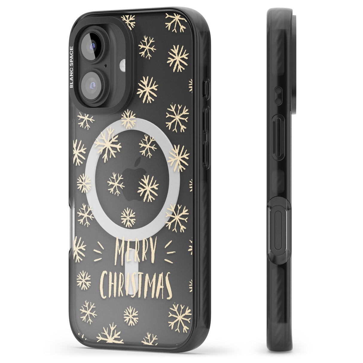 iPhone 16 Pro Max Christmas Snowflake Pattern Black Impact Phone Case