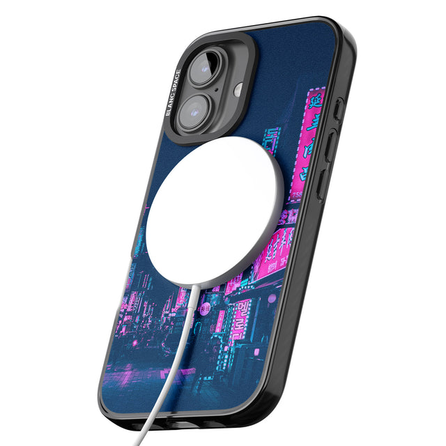 iPhone 16 Pro Max Pink & Turquoise - Neon Cities Black Impact Phone Case