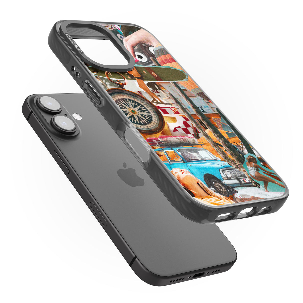 iPhone 16 Pro Max Vintage Collage: Road Trip Black Impact Phone Case