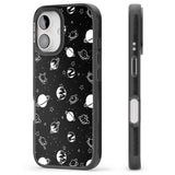 iPhone 16 Pro Max White Planets on Black Black Impact Phone Case