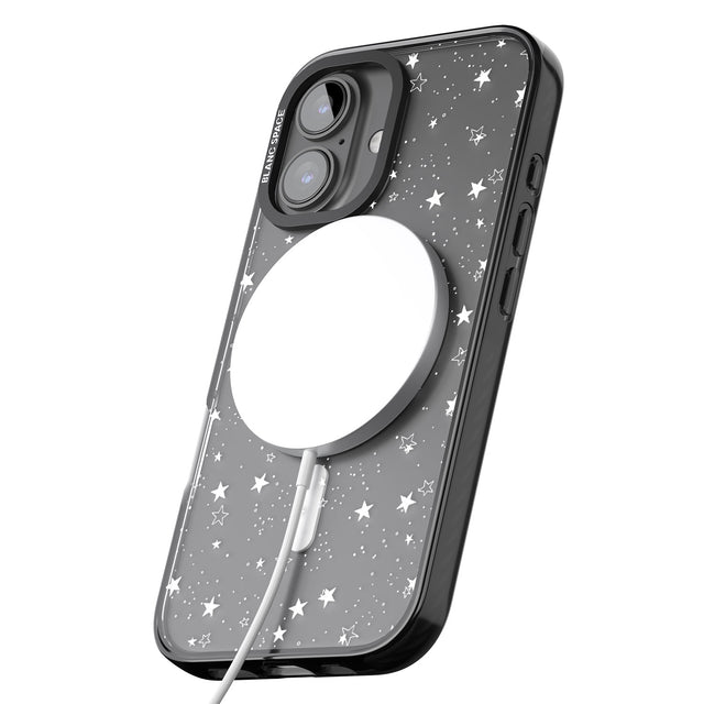 iPhone 16 Pro Max White Stars on Clear Black Impact Phone Case