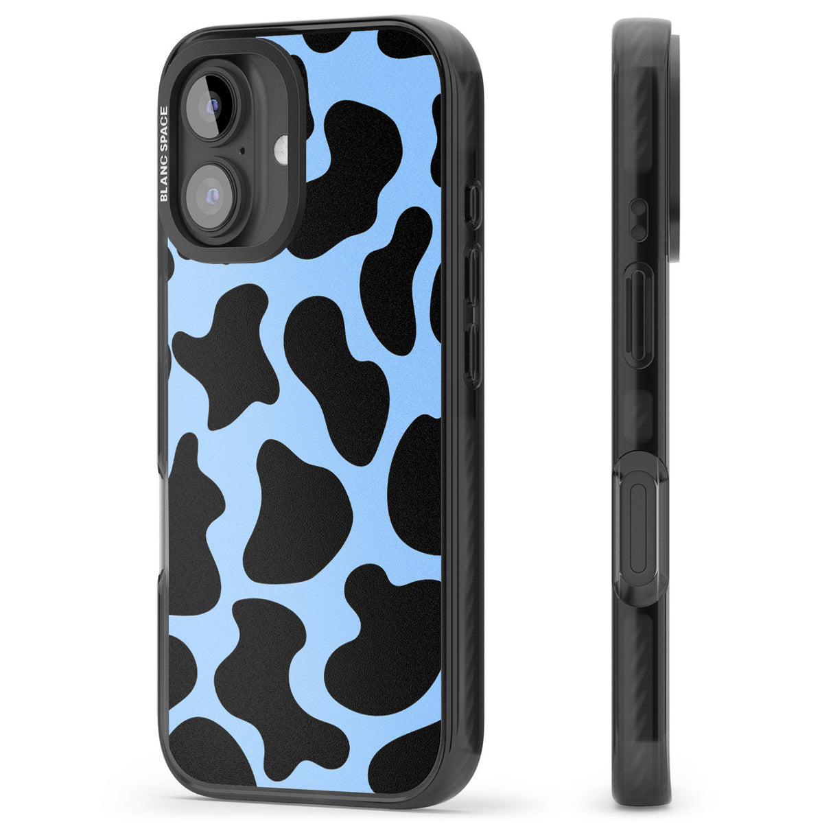 iPhone 16 Pro Max Blue and Black Cow Print Black Impact Phone Case