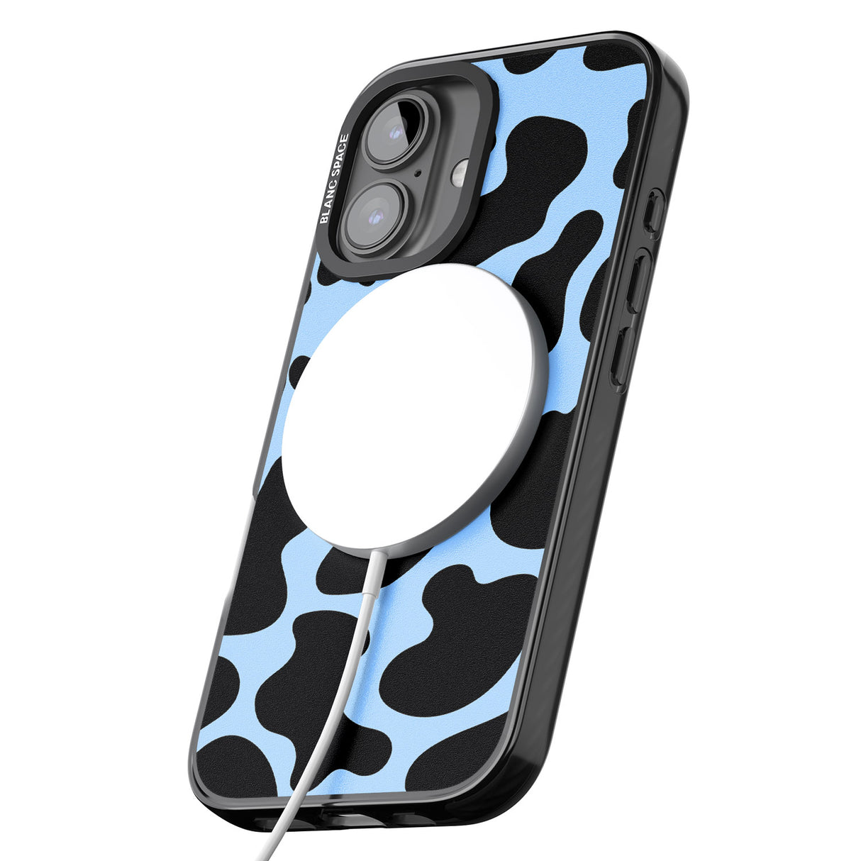 iPhone 16 Pro Max Blue and Black Cow Print Black Impact Phone Case