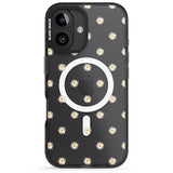 iPhone 16 Pro Max Daisy Pattern Transparent Cute Floral Black Impact Phone Case