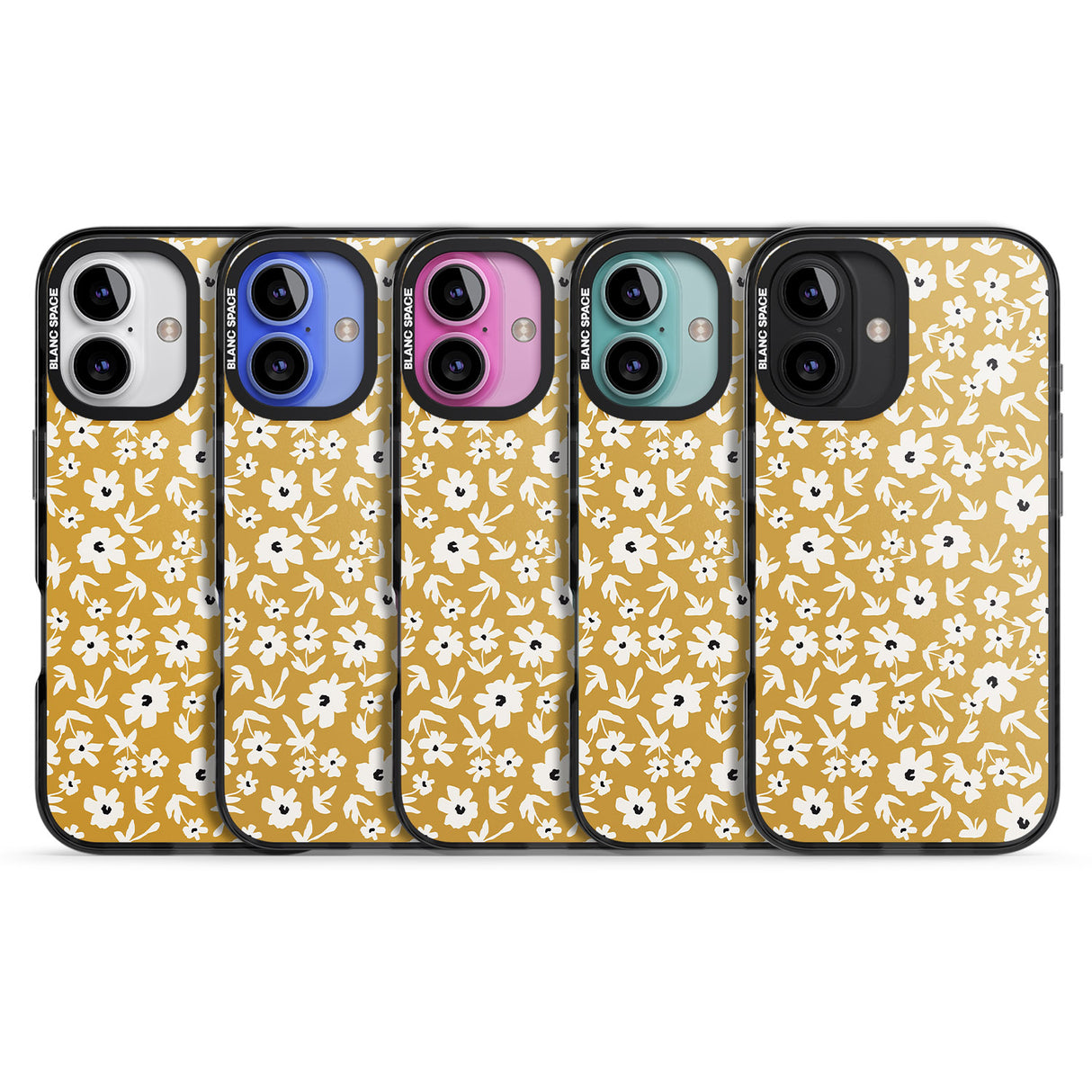 iPhone 16 Pro Max Floral Print on Mustard Cute Floral Black Impact Phone Case