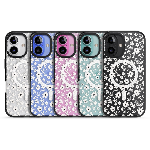 iPhone 16 Pro Max Floral Print on Transparent Black Impact Phone Case