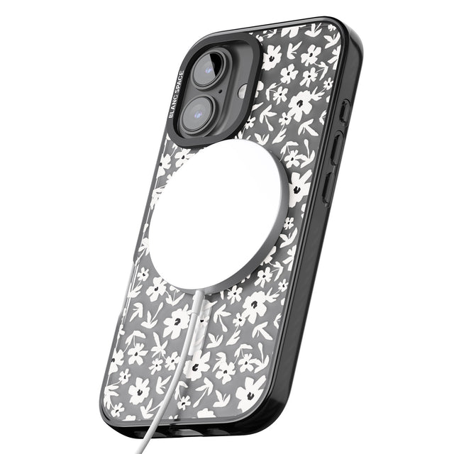 iPhone 16 Pro Max Floral Print on Transparent Black Impact Phone Case